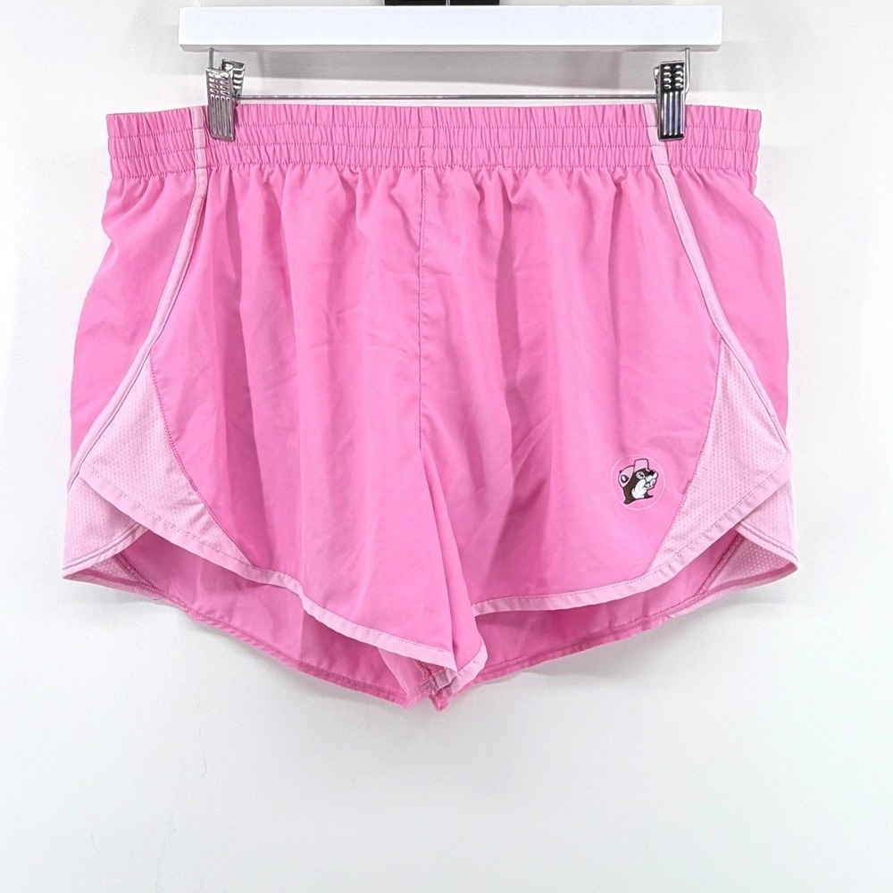 Buc-ee's Running Shorts Logo Mesh Trim XL Pink Women Athletic Activewear